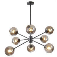 Bokt 8 Lights Mid Century Modern Matte Black Chandelier Glass Globe Sputnik Chandelier Large Smoke Gray Ball Sputnik Hanging Pendant Light Kitchen Island Living Room Dining Room Bedroom Light Fixture