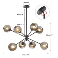 Bokt 8 Lights Mid Century Modern Matte Black Chandelier Glass Globe Sputnik Chandelier Large Smoke Gray Ball Sputnik Hanging Pendant Light Kitchen Island Living Room Dining Room Bedroom Light Fixture