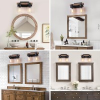 2Light Farmhouse Vanity Lights For Bathroom Rustic Bathroom Light Fixtures With Pretty Glass Shade Black Industrial Wood Grai