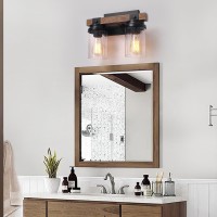 2Light Farmhouse Vanity Lights For Bathroom Rustic Bathroom Light Fixtures With Pretty Glass Shade Black Industrial Wood Grai