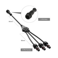 Btf-Lighting 5 Core 5 Pin Small Size Ip65 Y Shape 1 Male-Divided-3 Female Spillter Connctor Black Plastics 24Awg 15Mm Nut Support All Btf-Lighting 5 Pin Connector 1 Pcs