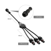 Btf-Lighting 4 Core 4 Pin Small Size Ip65 Y Shape 1 Male-Divided-3 Female Spillter Connctor Black Plastics 24Awg 15Mm Nut Support All Btf-Lighting 4 Pin Connector 1 Pcs