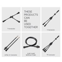 Btf-Lighting 4 Core 4 Pin Big Size Ip65 Y Shape 1 Male-Divided-2 Female Spillter Connctor Black Plastics 0.5Mm/20Awg 22Mm Nut Support All Btf-Lighting 4 Pin Connector 1 Pcs