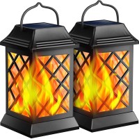 Tomcare Solar Lights Outdoor Flickering Flame Metal Solar Lantern Outdoor Hanging Decorative Lanterns Heavy Duty Waterproof Umbr