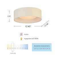 Eglo Orme 12 In. Flush Mount Ceiling Led Dimmable Light Fixture For Living Room, Bedroom, Hallway, White