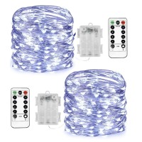 Homemory 2 Pack 20 Ft 60 Led Fairy Lights Battery Operated String Lights With Remote Waterproof 8 Modes Firefly Twinkle Christmas Lights For Christma Tree Wreath Decorations(Cool White)