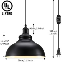 Asnxcju Plug In Pendant Light, 12.86Ft Hanging Light With Plug In Cord And Dimmer Switch, Industrial Pendant Lighting With Metal Shade For Living Room, Kitchen, Dining Room, Bedroom