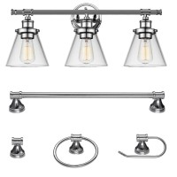 Update your bathroom easily with a matching 3light vanity fixture towel bar toilet paper holder towel ring and robe hook with a modern chrome finish and vintage design with a clean simple updated vintage design this set will modernize any bathroom decor F