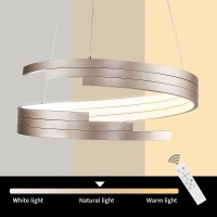 Lyqimm Dimmable Modern Led Pendant Light Fixture With Remote Control, 3 Colors 3000K-6500K Adjustable Rings Hanging Lamp Contemporary Led Chandelier For Dining Room Living Room Bedroom Foyer, Gold