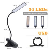 Deaunbr Led Reading Light With Clip Usb Rechargeable Book Lights, 24 Leds Flexible Neck Night Bed Lamp, Touch Control Portable Clamp Desk Lamps For Bed Headboard, Computers -Black