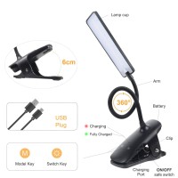 Deaunbr Led Reading Light With Clip Usb Rechargeable Book Lights, 24 Leds Flexible Neck Night Bed Lamp, Touch Control Portable Clamp Desk Lamps For Bed Headboard, Computers -Black