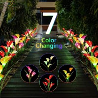 Brizlabs Outdoor Solar Flower Lights, 4 Pack 16 Led Solar Powered Garden Stake Lights, Multi-Color Changing Calla Lily Flower Lights, Waterproof Solar Landscape Lights For Garden, Patio, Pathway Decor