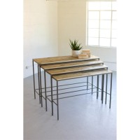 Set Of Four Recycled Wood And Iron Display Consoles