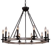 Q&S Farmhouse Wagon Wheel Chandelier,Rustic Round Circle Large Light Fixtures For Dining Room Entryway Foyer Kitchen Living Room Restaurant Hotel W31.5 Ul Listed