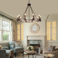 Q&S Farmhouse Wagon Wheel Chandelier,Rustic Round Circle Large Light Fixtures For Dining Room Entryway Foyer Kitchen Living Room Restaurant Hotel W31.5 Ul Listed