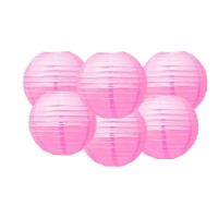 Pack Of 6 Round Paper Lantern Lamp Paper Lanterns Party Decorations (Rose Pink, 10