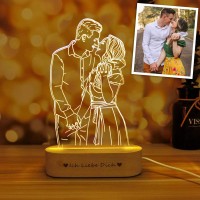 Magic Lunar Romantic Custom 3D Photo Lamp Glass Night Light Handmade Drawing Minimalist Line Art Picture Engraving Illusion Ligh