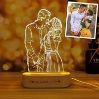 Magic Lunar Romantic Custom 3D Photo Lamp Glass Night Light Handmade Drawing Minimalist Line Art Picture Engraving Illusion Ligh