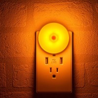 Amber Led Motion Sensor Night Lights, Movement Detector Nightlight Plug In, Energy Efficient Slim Round Diffused Light Plug Into Wall, For Bathroom, Bedroom, Kitchen, Hallway, Stairway, 2 Pack