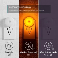 Amber Led Motion Sensor Night Lights, Movement Detector Nightlight Plug In, Energy Efficient Slim Round Diffused Light Plug Into Wall, For Bathroom, Bedroom, Kitchen, Hallway, Stairway, 2 Pack