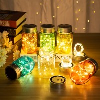 Gigalumi Solar Multicolor Mason Jar Lights - 6 Pack 30 Leds Fairy String Lights Hanging Solar Lanterns Table Lights Outdoors For Christmas, Garden, Yard And Patio Dcor (Hangers And Jars Included)