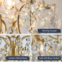 Bestier Gold Modern Pendant Chandelier Crystal Raindrop Lighting Ceiling Light Fixture Lamp For Dining Room Bathroom Bedroom Livingroom Entryway 1 E26 Bulbs Required D13 In X H16 In