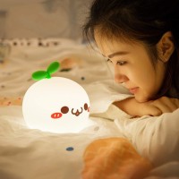 Hjkpm Night Light For Girls, Cute Dumpling Silicone Pat Light Novelty Led Bedroom Bedside Lamp With 7-Color Breathing Modes And Gift Wrap For Fun Children'S Gift (Squint)