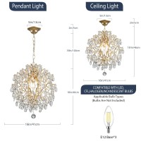 Bestier Modern Gold Pendant Chandelier Crystal Raindrop Lighting Ceiling Light Fixture Lamp For Dining Room Bathroom Bedroom Liv