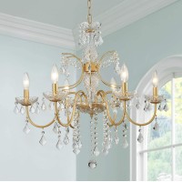 Bestier Gold Finish Elegent Crystal Candle Candelabra Chandelier 6 Light Lighting Fixture Led Pendant Ceiling Light Dia 26 In X H 26 In