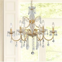 Bestier Gold Finish Elegent Crystal Candle Candelabra Chandelier 6 Light Lighting Fixture Led Pendant Ceiling Light Dia 26 In X H 26 In