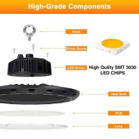 Chmlt 2Pack 200W Led High Bay Light 30000Lm High Bay Led Lights Equiv To 850W Mhhps 5000K Ufo Light For Shop Workshop Wa