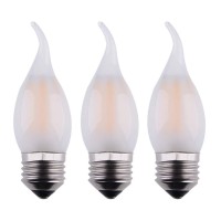 Opalray Led Candelabra Bulb, E26 Common Base, 2W Dimmable, Frosted Glass Housing Flame Tip, Warm White 2700K 200Lumens, 25W Incandescent Equivalent,3-Pack