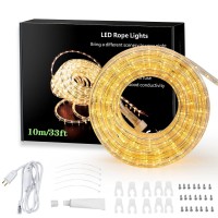 Jinjuer Led Rope Lights Plug In Warm White 33Ft Connectable Flexible Clear Tube Lights Waterproof Indoor Outdoor Led Rope Lighting For Bedroom,Garden, Patio, Party, Camping,Wedding Decoration