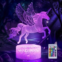 3D Illusion Lamp Unicorn, 3D Flying Unicorn Night Light Remote Control Desk Visual Lamp 16 Changeable Colors Birthday Gifts Night Lights For Girls Kids Home Decor