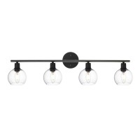 Winshen 4-Lights Bathroom Vanity Light Fixtures Black Finish, 32 Width Modern Bathroom Lighting Fixtures With Seeded Globe Glass Shades For Kitchen Living Room