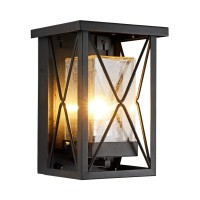 Eeru Outdoor Wall Sconce Modern Exterior Wall Mount Porch Lights Black Metal With Seeded Glass Waterproof Outdoor Wall Light Fixtures Outside Lighting For House Garage Front Door Patio Garden