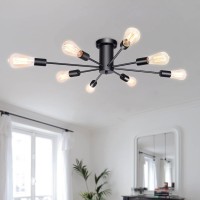 Etonimerr Modern Semi Flush Mount Ceiling Light 8 Lights Matte Black Mid Century Light Fixtures Ceiling Mount, Industrial Chandelier Light Fixtures For Kitchen Dining Room Living Room Bedroom