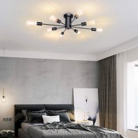 Etonimerr Modern Semi Flush Mount Ceiling Light 8 Lights Matte Black Mid Century Light Fixtures Ceiling Mount, Industrial Chandelier Light Fixtures For Kitchen Dining Room Living Room Bedroom