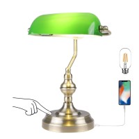 Liylan Green Glass Bankers Desk Lamp Vintage Desk Lamp Touch Control 3 Way Dimmable Table Lamp With Usb Charging Port Mid Cent