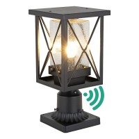 Eeru Dusk To Dawn Outdoor Post Light Fixtures Modern Exterior Post Top Lantern With Photocell Sensor, Pier Mount Black Pillar Light With Seeded Glass Waterproof Pole Lamp For House Backyard Patio