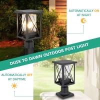 Eeru Dusk To Dawn Outdoor Post Light Fixtures Modern Exterior Post Top Lantern With Photocell Sensor, Pier Mount Black Pillar Light With Seeded Glass Waterproof Pole Lamp For House Backyard Patio