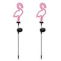 Sveiks Solar Pink Flamingo Yard Ornaments W/Stakes, Solar Landscape Lights Outdoor Waterproof Neon Strip For Garden Pathway Patio Lawn Flowerbed Beach Party Wedding, 30