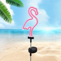 Sveiks Solar Pink Flamingo Yard Ornaments W/Stakes, Solar Landscape Lights Outdoor Waterproof Neon Strip For Garden Pathway Patio Lawn Flowerbed Beach Party Wedding, 30