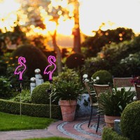 Sveiks Solar Pink Flamingo Yard Ornaments W/Stakes, Solar Landscape Lights Outdoor Waterproof Neon Strip For Garden Pathway Patio Lawn Flowerbed Beach Party Wedding, 30