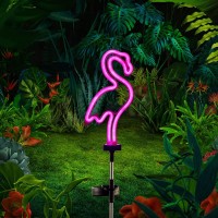 Sveiks Solar Pink Flamingo Yard Ornaments W/Stakes, Solar Landscape Lights Outdoor Waterproof Neon Strip For Garden Pathway Patio Lawn Flowerbed Beach Party Wedding, 30