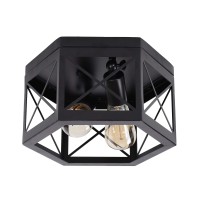 Saipis Black Flush Mount Ceiling Light,11.8 Inch Industrial Farmhouse Ceiling Light Fixture,2-Light Metal Cage Closed To Ceiling Mount Lamp For Hallway Kitchen Bedroom,E26 Base