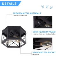 Saipis Black Flush Mount Ceiling Light,11.8 Inch Industrial Farmhouse Ceiling Light Fixture,2-Light Metal Cage Closed To Ceiling Mount Lamp For Hallway Kitchen Bedroom,E26 Base