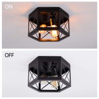 Saipis Black Flush Mount Ceiling Light,11.8 Inch Industrial Farmhouse Ceiling Light Fixture,2-Light Metal Cage Closed To Ceiling Mount Lamp For Hallway Kitchen Bedroom,E26 Base