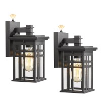 Dusk To Dawn Sensor Outdoor Wall Sconces - Hwh Exterior Wall Mount Light Fixture Matte Black, 2-Pack Porch Lights For Garage, Doorway, Balcony, Garden, 5Hd27B-Pc-2Pk Bk