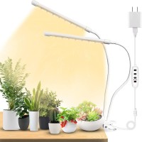 Suwitu 96 Led Indoor Plant Grow Light, Dual Head Clip On, Full Spectrum, 10 Dimming Levels, 3 Switch Modes, Auto On/Off Timing, Strong Clamp & Adjustable Gooseneck, White